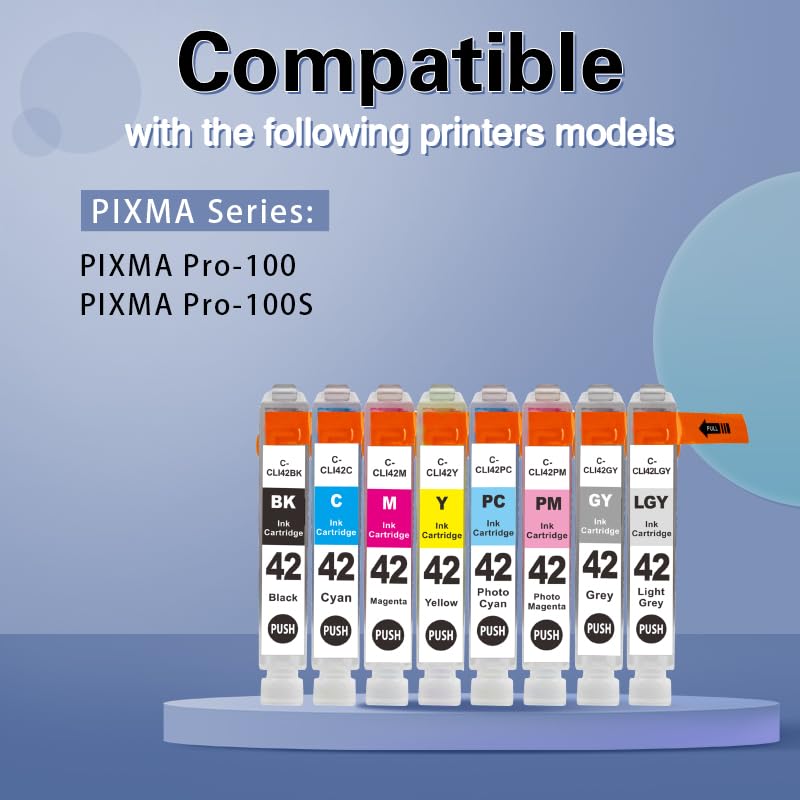 ColorPrint خراطيش حبر بديلة متوافقة مع ColorPrint CLI 42 لطابعة كانون 42 حبر CLI42 CLI-42 لطابعة PIXMA Pro-100 Pro-100s Pro 100s Pro100S (8 عبوات، مجموعة 8 ألوان) - Image 2
